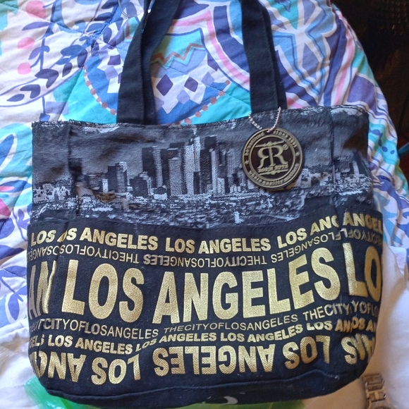 NWT Robin Ruth LOS ANGELES Tote Travel Bag Purse Blue Black Zip Closure - Picture 5 of 9